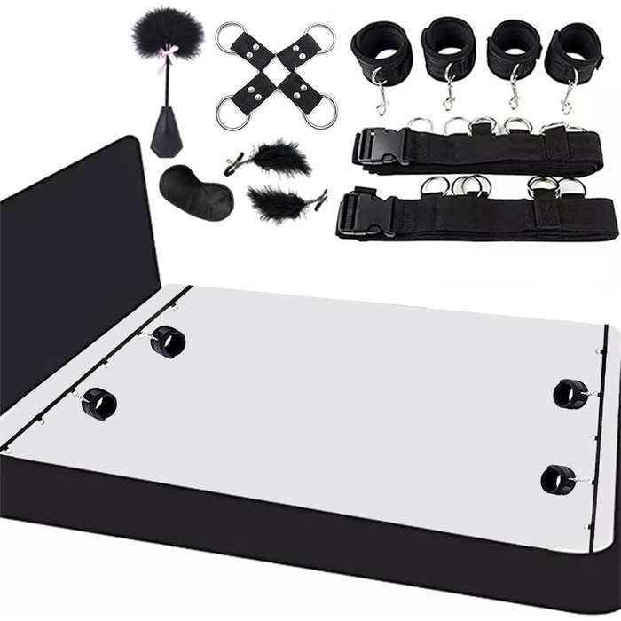 БДСМ набір із 7 предметів, набори ліжок SM, хлист із піря та маска для очей, кайдани, наручники, манжети на щиколотках, піря, затискачі для сосків, фетиш-секс-іграшка, екстремальний бондаж-набір для кріплення до ліжка для пар