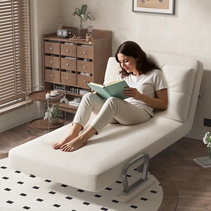 Крісло-розкладний диван-ліжко 1-місний Високий комфорт, розбирається з подушками, металевими підлокітниками та ніжками (білий)