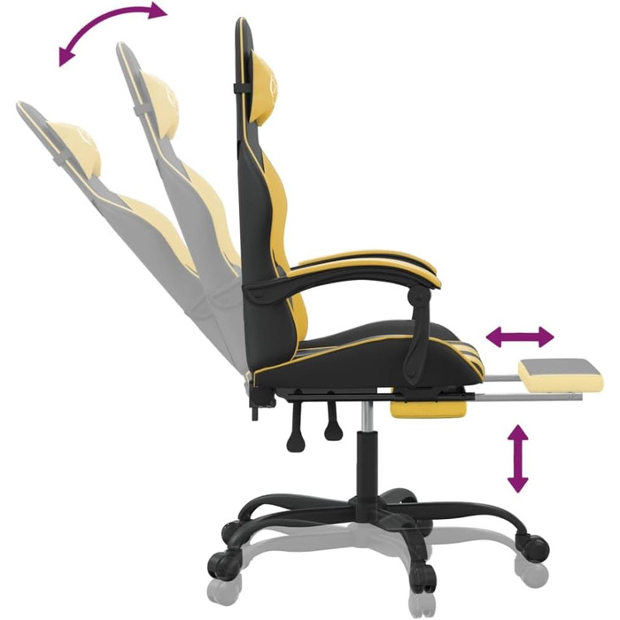 Геймерське крісло, офісне крісло, з підставкою для ніг, чорно-золотий колір, штучна шкіра