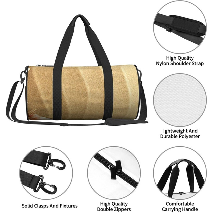 Спортивна сумка, дорожня сумка, пляжна сумка, з малюнком мушлі та піску, сумка на нічліг, чорна, універсальний розмір, сумка для подорожей