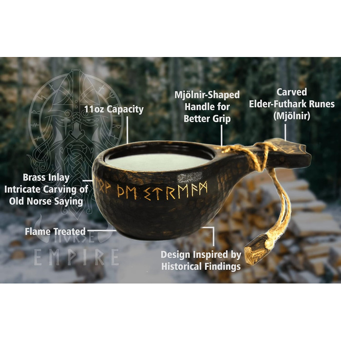 Традиційна чашка Кукса, 340 мл, унікальний глечик ручної роботи, легкий, міцний, середньовічний стиль, сільський дерев&39яний кухоль, кемпінговий кухоль, екологічно чистий