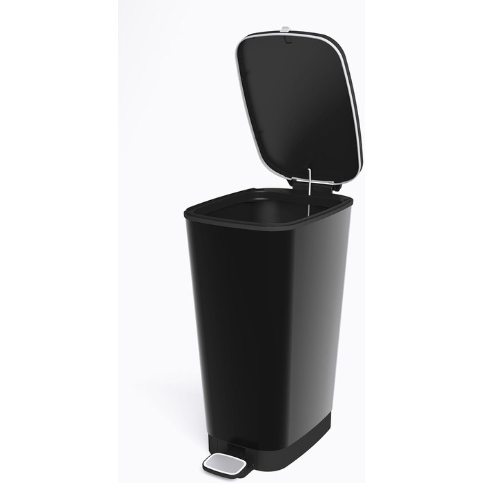 Педальний смітник 45 літрів з кришкою та педаллю, тримач для вкладишів, чорний металік, 29 x44,5 x 60,5 см 45 літрів, чорний метал