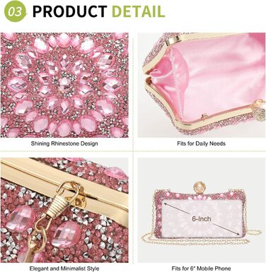 Вечірня сумочка для жінок, блискуче кришталеве клатч з ланцюжком на плече для весілля, вечора та вихідних, рожевий