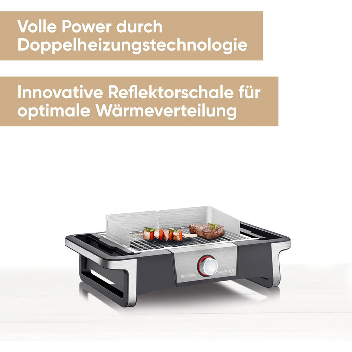 Електричний гриль для внутрішнього та зовнішнього використання, настільний гриль зі швидким запуском гриля до 500 C, балконний гриль з поверхнею SafeTouch, нержавіюча сталь/чорний, настільний гриль PG 8113 з поворотним керуванням Одинарний