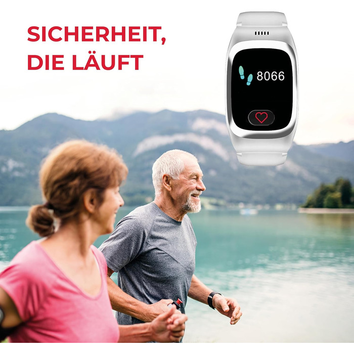 Годинник James B8 для екстрених випадків та безпеки для людей похилого віку GPS, виявлення падіння, кнопка SOS, монітор серцевого ритму, функції для здоров&39я, сімейний додаток, гучний будильник чорний/білий вкл. SIM-картку та 2 місяці безкоштовного тари