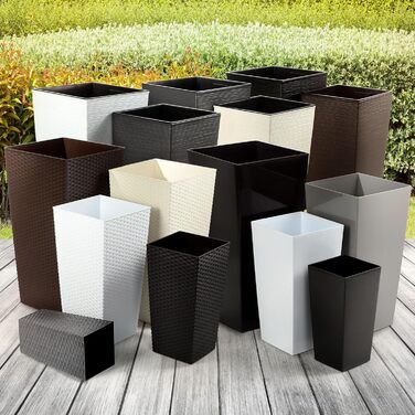 Набір з 3 рослинних горщиків KADAX з внутрішніми горщиками, висота 46,5/57,5/68 см, графіт міцні та всепогодні пластикові горщики для квітів, горщики для використання в приміщенні та на вулиці, висота 46/57/68 см, графіт