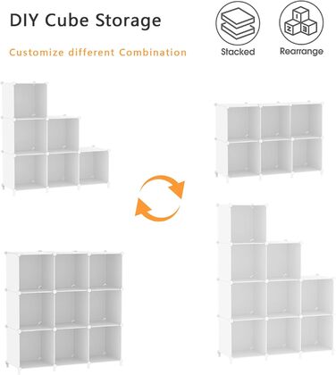Органайзер для зберігання AWTATOS у формі куба, 6 кубічних полиць з дерев&39яним молотком, шафа своїми руками, модульна полиця для зберігання, книжкова полиця, пластик, квадратна, полиця для дому, спальня, білий