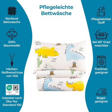 Дитяча постільна білизна BELIKATO 100x135 з 100 бавовни з мотивами динозаврів - комплект дитячої та дитячої постільної білизни для