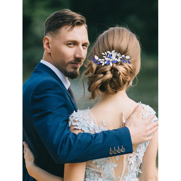 Весільний гребінець для волосся із синіми кристалами та перлинами