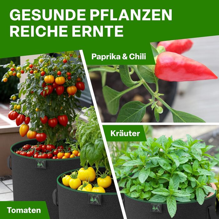 Мішки для посадки рослин TTL GARDEN 10 x 22 л з нетканого матеріалу - Набір з 10 шт. (20 л 10 22 літри) - Мішки для посадки з фетру та нетканого матеріалу 300 г/м - Контейнери для посадки на балкон, терасу, теплицю та саду - 22 літри - Набір з 10 шт. - Ун