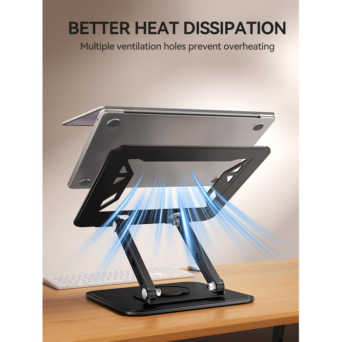 Підставка для ноутбука на стіл, регульована, з поворотним на 360 основами, ергономічна підставка для покращення постави, сумісна з MacBook Pro, Air та всіма ноутбуками від 10 до 15.6 дюймів Чорна