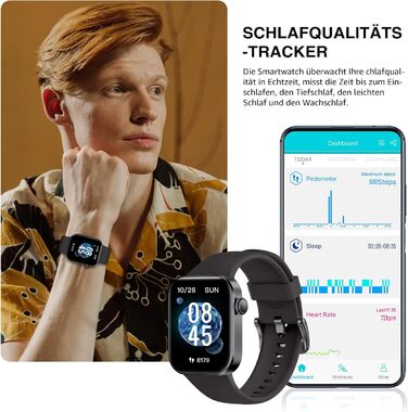 Розумний годинник для чоловіків та жінок, HD-дисплей 1,85 дюйма, розумний годинник з функцією телефону, понад 140 спортивних режимів, фітнес-трекер з крокометром, подарунок на День святого Валентина для нього/неї, водонепроникний IP68 для iOS та Android, 