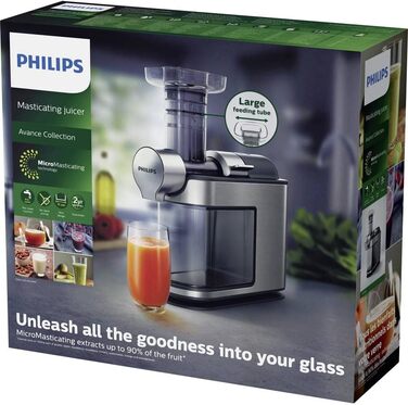 Соковижималка Philips 200 Вт, 1 л, додаток HomeID Recipes, великий заливний порт, швидке чищення (HR1949/20), повністю металева одинарна