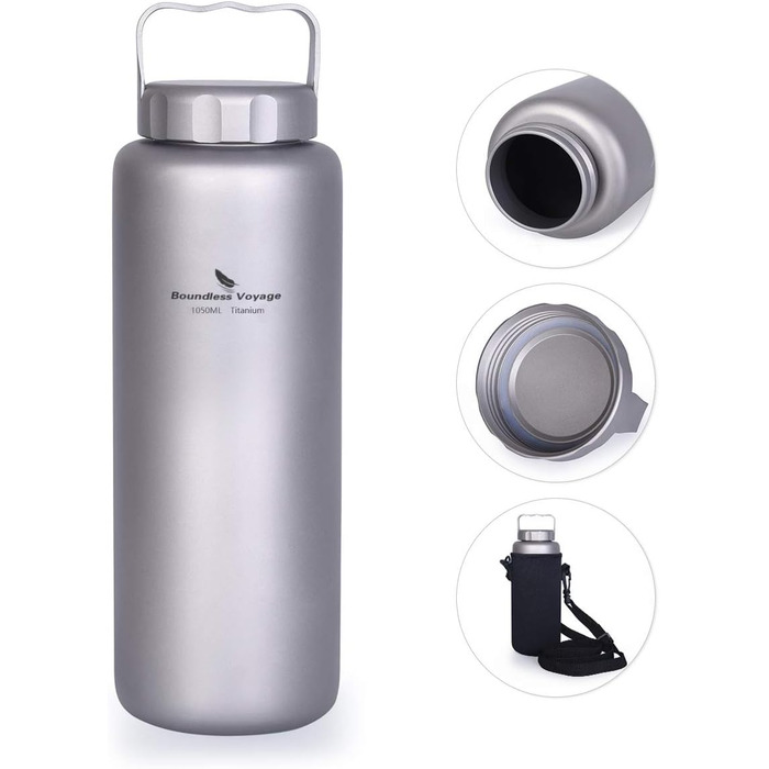 Мл титанова пляшка для кемпінгу, відкритого типу, посуд із широким горлом, легка портативна пляшка для води, велика пішохідна пляшка для пікніка, одношарова питна пляшка з ручкою Ti3006D 1050 мл з ручкою Ti3006d, 1050