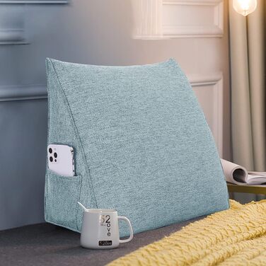 Подушка Johnear Wedge з бічною кишенею трикутна подушка для спини ліжка та дивана, подушка для читання з функцією підтримки, поперекова подушка та подушка для книги (сіра, 45 см)