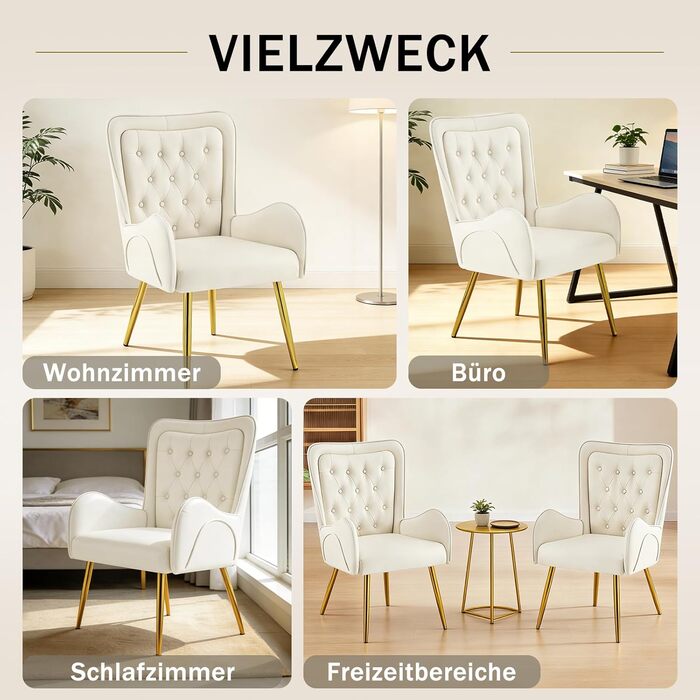 Крісло Hellove з відкидною спинкою та золотистими металевими ніжками, розкішне шкіряне крісло-реклайнер для вітальні, зручне крісло для туалетного столика, м&39яке крісло, крісло для читання, крісло для відпочинку для вітальні/спальні, бежевий колір, комп