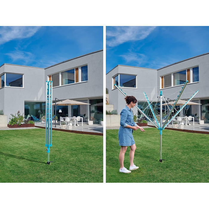 Ротаційна сушильна машина Leifheit Linomatic 500 Easy, втягування лінії для чистої білизни, парасолька для білизни з системою Easy