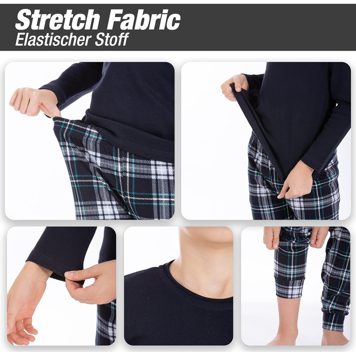 Комплект піжами/костюму LOREZA для хлопчика з довгими рукавами, 100 бавовняний інтерлок, картатий, теплий, розмір 140-146, модель 1