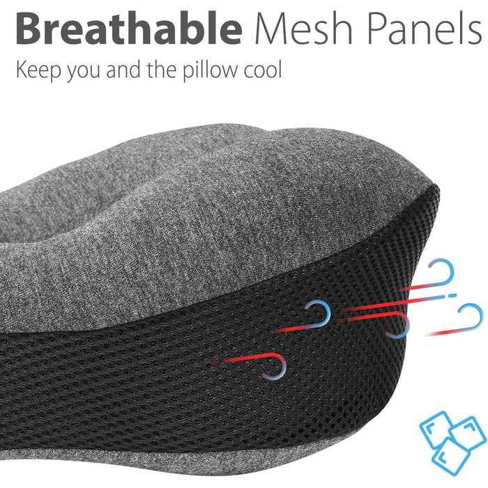 Дорожня подушка Fosmon з берушами, м&39яка зручна дорожня подушка з піни з ефектом пам&39яті для підтримки голови та підборіддя, 100 бавовна, чохол, який можна прати в пральній машині, для подорожей - темно-сірий/чорний (сітка)