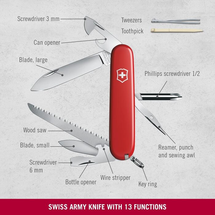 Швейцарський армійський ніж Victorinox Hiker, мультитул, 13 функцій, лезо, консервний ніж, викрутка (одинарна)
