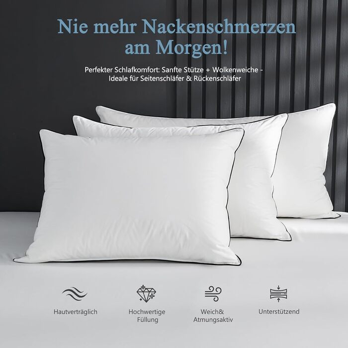 Пухова подушка 80x80 см () Розкішна подушка з пухом та пір&39ям, чохол зі 100 органічної бавовни, 3-камерна готельна подушка із середньою підтримкою, пір&39яна подушка 80 x 80 см () Біла