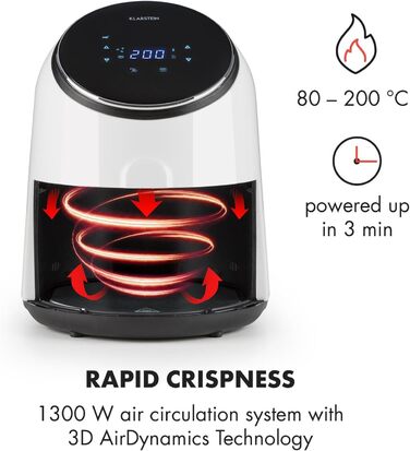 Фритюрниця, фритюрниця, аерофритюрниця, 1300 Вт, ємність 2,5 л, смаження без жиру, випічка, гриль, смаження, 8 програм, антипригарне покриття CeraPlus, білий