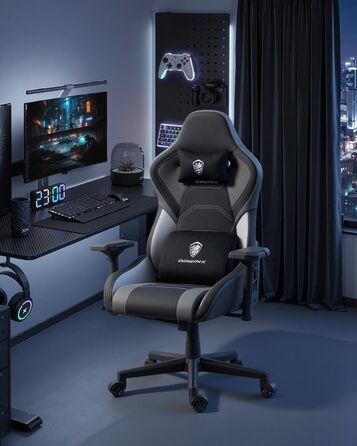 Ігрове крісло Dowinx з 4D підлокітниками та функцією гойдання 15, регульоване масажне ігрове крісло на 165, ергономічне ігрове крісло, гоночний дизайн для геймерів та кіберспорту, вантажопідйомність 135 кг, сірий колір