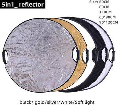 Рефлектор для фотографій Рефлектор 5в1 срібло біле золото портативний розбірний м'який легкий круглий фотознімок для студії (60 см-золото slver)