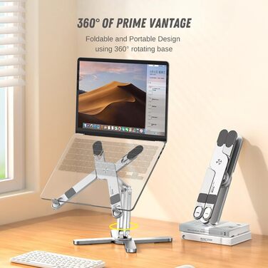 Підставка для ноутбука з поворотною базою на 360, регульована по висоті, ергономічна складана підставка для ноутбука, сумісна з iPad та MacBook/всіма ноутбуками до 16 дюймів (срібляста)