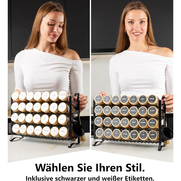 Підставка для спецій Deco haus, настінна та настінна З 28 БАНКАМИ ДЛЯ СПЕЦІЙ ТА ЕТИКЕТКАМИ - Органайзер для спецій - Органайзер для підставки для спецій - Підставка для спецій, підвісні підставки для спецій - Шафа для підставки для спецій, чорне сховище д