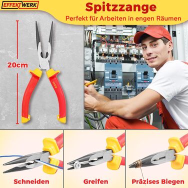 Набір електроінструментів (3 предмети), ізольовані, з сертифікацією VDE комбіновані плоскогубці, довгі/гострогубці та бічні кусачки