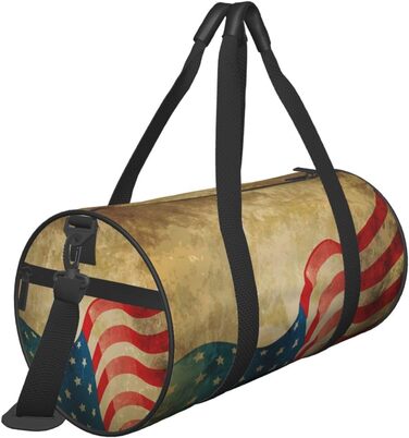 Спортивна сумка, дорожня сумка, вінтажний стиль, з принтом американського прапора, сумка на нічліг, чорна, універсальний розмір, сумка для подорожей