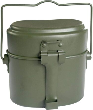 Набір столових приборів Збройних сил Німеччини, що включає столові прибори, алюмінієвий посуд та чашку з нержавіючої сталі (оливково-зеленого кольору, універсального розміру).