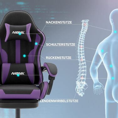 Офісне крісло, ігрове крісло, комп&39ютерне крісло з підставкою для ніг, м&39яке ігрове крісло, ігрове крісло для дорослих, обертове крісло, чорно-фіолетове