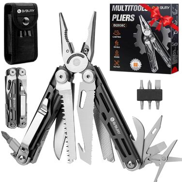 Мультитул BIBURY, 19-в-1 мультитул з нержавіючої сталі з плоскогубцями, складаним ножем, ножицями, викруткою, подарунки для чоловіків, складний багатофункціональний інструмент для активного відпочинку, кемпінгу, ремонту