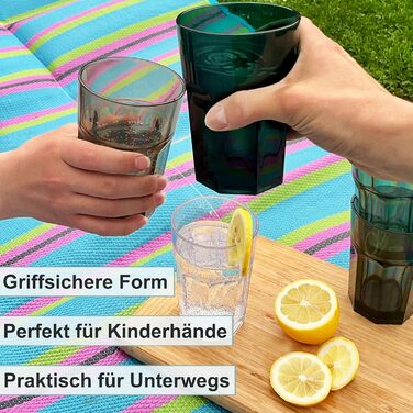 Акриловий кемпінговий стакан, 400 мл, різні кольори - келих на 6 осіб, акриловий стакан для води, пластиковий, для кемпінгу, саду, імітація справжнього скла, кухоль для пікніка, дитячий, для людей похилого віку, лонг-дрін, коктейльний, блакитно-блакитно-б