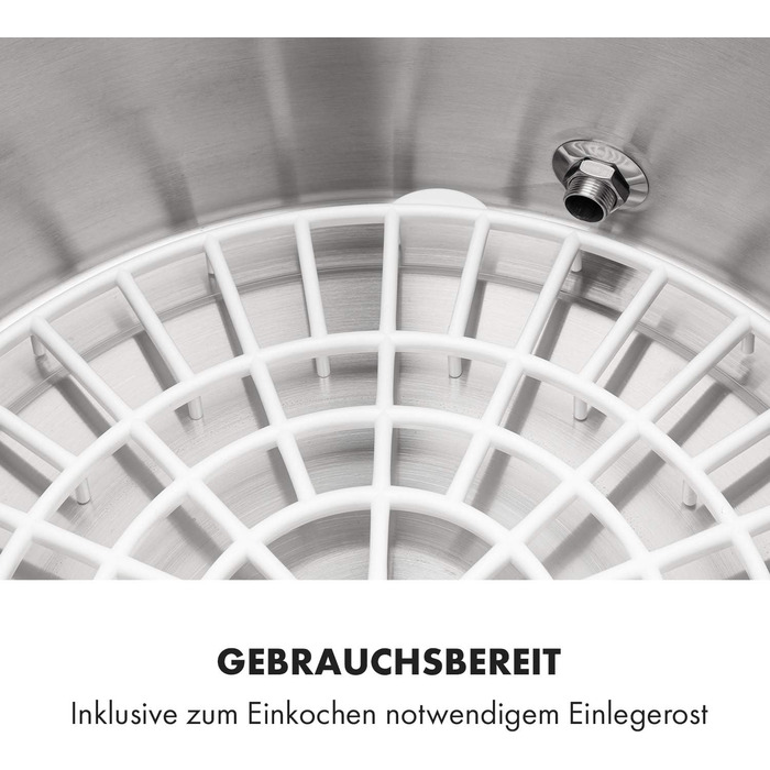 Машина для консервування мармеладу Klarstein Lady Дозатор гарячих напоїв Горщик для консервації, 27 літрів, 1800 Вт, 30-100 C, таймер, функція збереження тепла, захист від перегріву, матова нержавіюча сталь