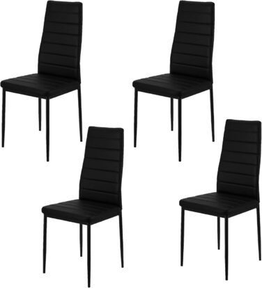 Кухонні стільці LEADZM, Набір із 4 обідніх стільців із високою спинкою, Водонепроникні для їдальні та кухні, Обідній стілець 120 кг (Чорний, Комплект із 4) Комплект із 4 предметів Чорний
