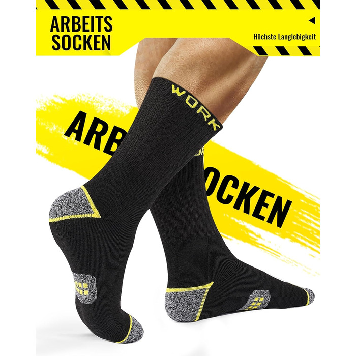 Пар чоловічих робочих шкарпеток, посилені термошкарпетки з підкладкою, дихаючі функціональні шкарпетки з комфортною манжетою, довгі робочі шкарпетки розмір 43-46, чорні, 10
