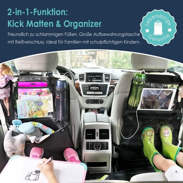 Захисний килимок для спинки сидіння автомобіля для дітей, автомобільний органайзер, органайзер для заднього сидіння автомобіля для