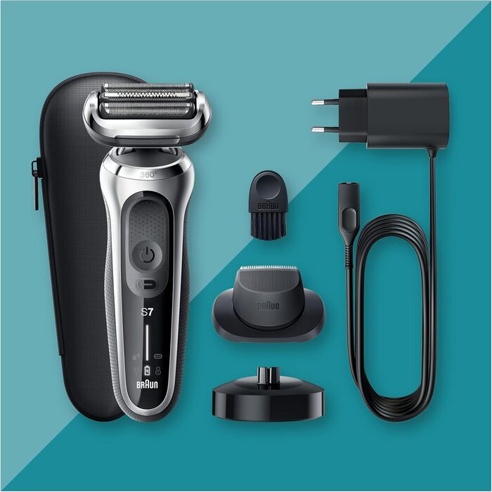 Електробритва Braun Series 7 Flex 360 з тримером EasyClick Precision, чоловіча бритва з насадкою, для вологого та сухого гоління, зроблена в Німеччині, 71-S4200cs, сріблястий колір