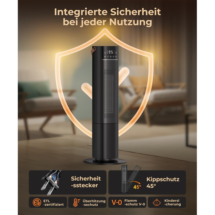 Енергозберігаючий електричний нагрівач, керамічний нагрівач PTC потужністю 2000 Вт, коливальний електричний нагрівач 75 з термостатом, тихий електричний нагрівач, 3 режими, 24-годинний таймер, захист від перегріву та перекидання