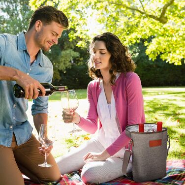 Сумка для пляшок Kato на 1 пляшку, сумка-холодильник для вина, пива та напоїв, сумка для перенесення на вулиці з роздільником, ручкою, плечовим ременем, штопором безкоштовно, сумка-холодильник для 2 пляшок - сіра