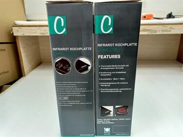 Інфрачервоні конфорки CUSIMAX 2 шт. електричні, склокерамічна варильна поверхня 2 варильні поверхні з термостатом для захисту від перегріву, подвійна конфорка ідеальна для приготування їжі, кемпінгова конфорка нержавіюча сталь чорна склокераміка 50.0 * 33