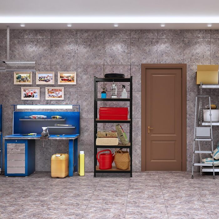 Полиця для зберігання Relaxdays для важких умов експлуатації, 5 ярусів, ВШХ 180x70x30 см, вантажопідйомність 500 кг, сталь, чорна