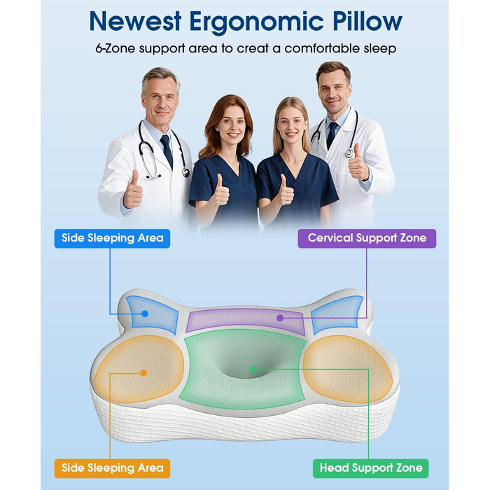 Ортопедична подушка для шиї метелик з піни з ефектом пам&39яті, ергономічна подушка з 2 охолоджувальними чохлами, що можна прати, для полегшення болю в шиї для тих, хто спить на боці, спині та животі, 2 рівні висоти