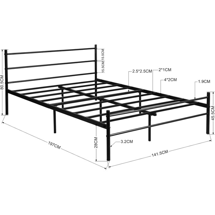 Каркас двоспального ліжка, ліжко, підходить для матраца 140 x 190 см, металеве ліжко, сучасний каркас ліжка, з узголів&39ям, каркас гостьового ліжка, для підлітків, спальня, чорний