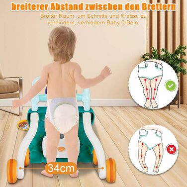 Ходунки для дітей Homewell Baby Walkers, допоміжні засоби для ходьби зі світлом, музикою та дошкою для активності, розвиваючі ходунки із захистом від перекидання, для дітей 624 місяців (зелені)