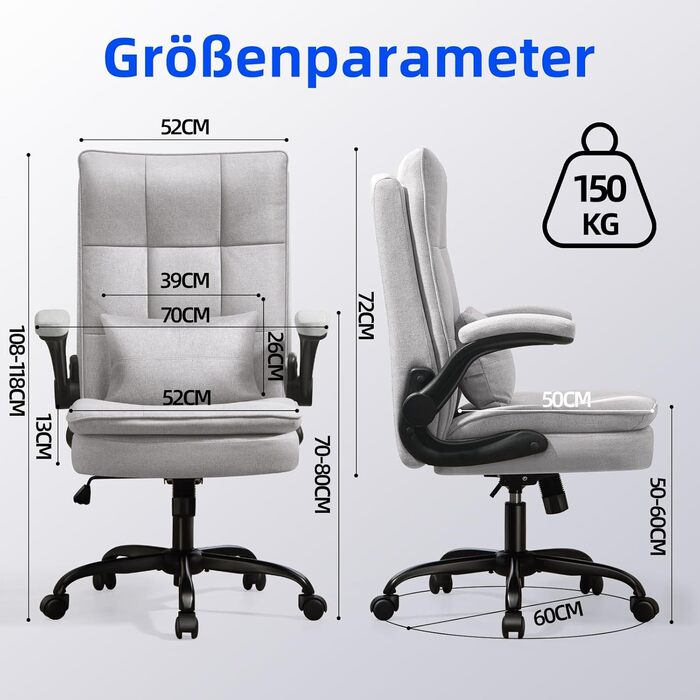 Ергономічне офісне крісло Storeo Imp, до 150 кг, дихаюча тканина, оновлений сірий колір