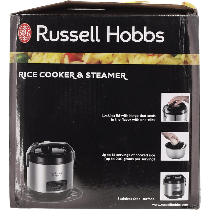 Рисоварка Russell Hobbs Переможець тесту 1,2 л включно Вставка для пароварки з відкидною кришкою Aroma (функція підтримки тепла, каструля з антипригарним покриттям, рисова ложка та мірна чашка, нержавіюча сталь) 27080-56 Рисоварка з пароваркою Одинарна